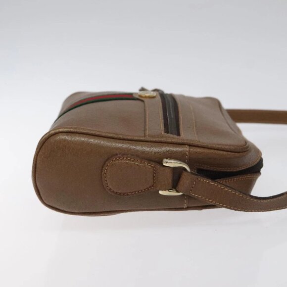 GUCCI Web Sherry Line Shoulder Bag Leather Brown Gold Auth - Picture 9 of 16